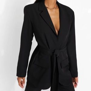 Boohoo Obi Tie Waist Tailored Blazer in Black | brand new
